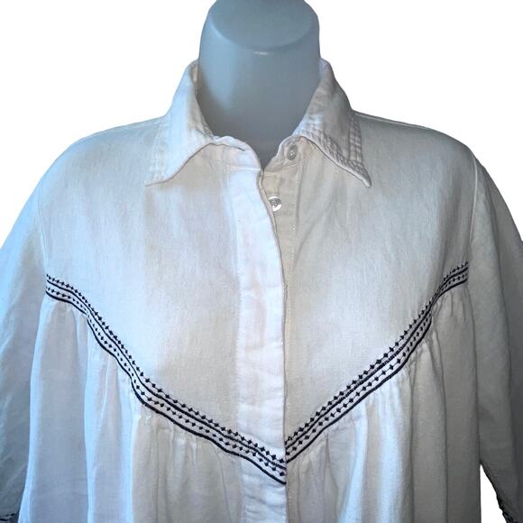 Rue Stiic Linen and Cotton Tunic with Embroidered Accents Size Medium - Picture 3 of 7